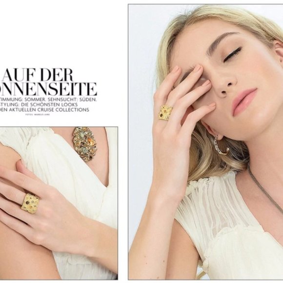 Gold Rhinestones Cocktail Ring - Picture 12 of 16